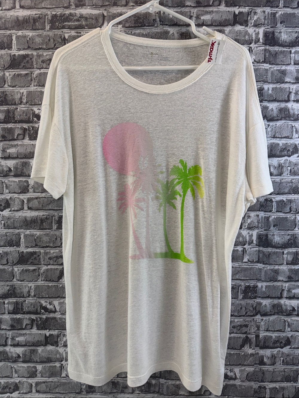 NWT Aerie White Palm Graphic Tee by Unknown Brand - Pink & Green Print